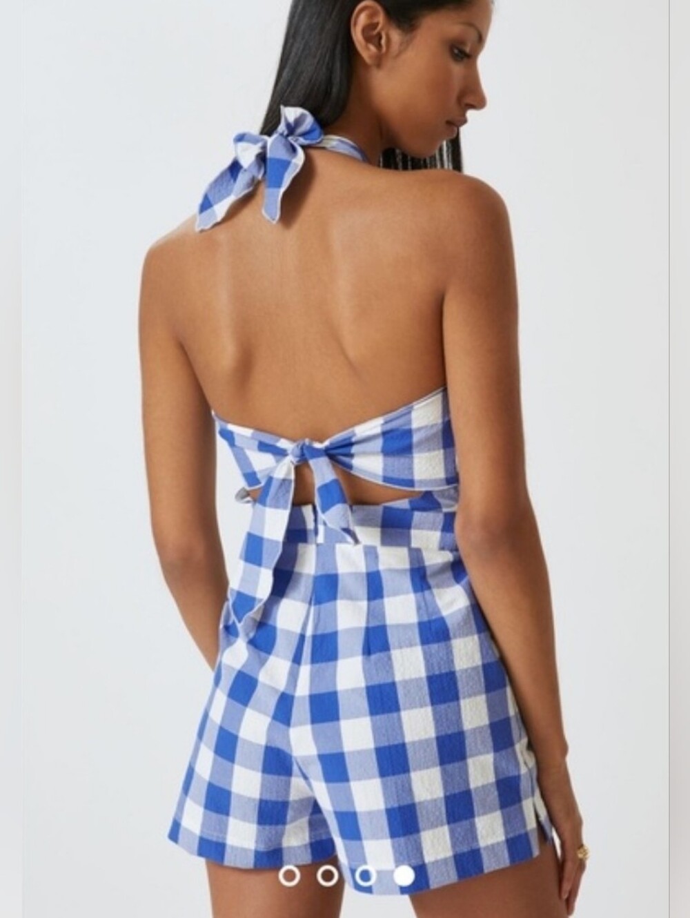 Anthropologie Blue and White Gingham Tie-Back Shorts